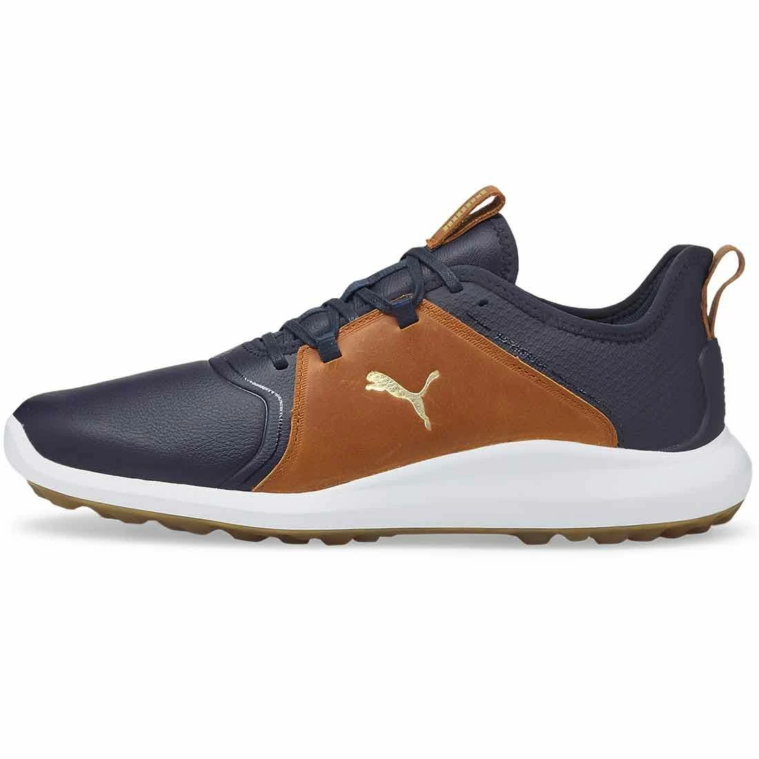 Puma Ignite Fasten8 Crafted Golf Shoes Navy Blazer/Gold/Leather Brown