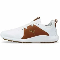 Puma Ignite Fasten8 Crafted Golf Shoes White/Gold/Leather Brown